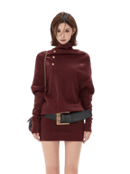 Cowl-Neck Batwing Sleeve Knit Mini Dress