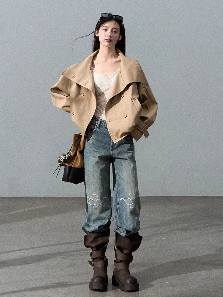Vintage-Washed Cotton Wide-Leg Jeans