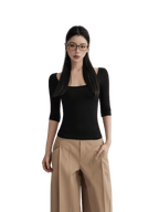 Lyocell Open-Back Fitted Mid-Sleeve T-Shirt