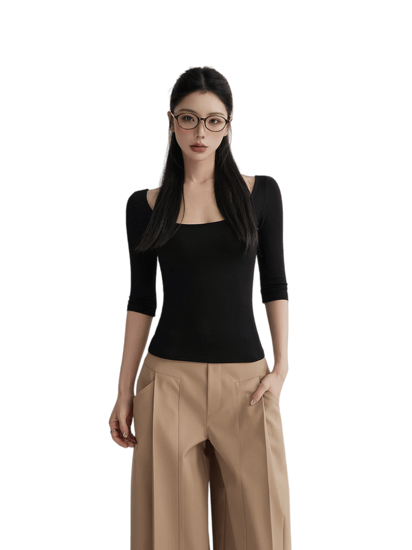 Lyocell Open-Back Fitted Mid-Sleeve T-Shirt