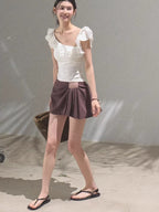 Leather Patch Lyocell–Linen A-Line Skirt