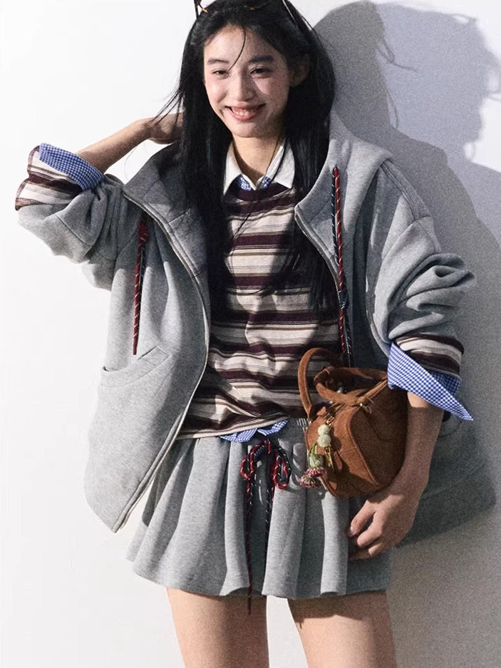 Miu-Inspired Varsity Sweatshirt & Skirt Set