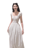 Botanical Graffiti Cotton Ruched Tie Dress