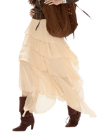 Faux-Belt Tiered Chiffon Maxi Skirt