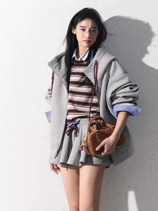 Miu-Inspired Varsity Sweatshirt & Skirt Set