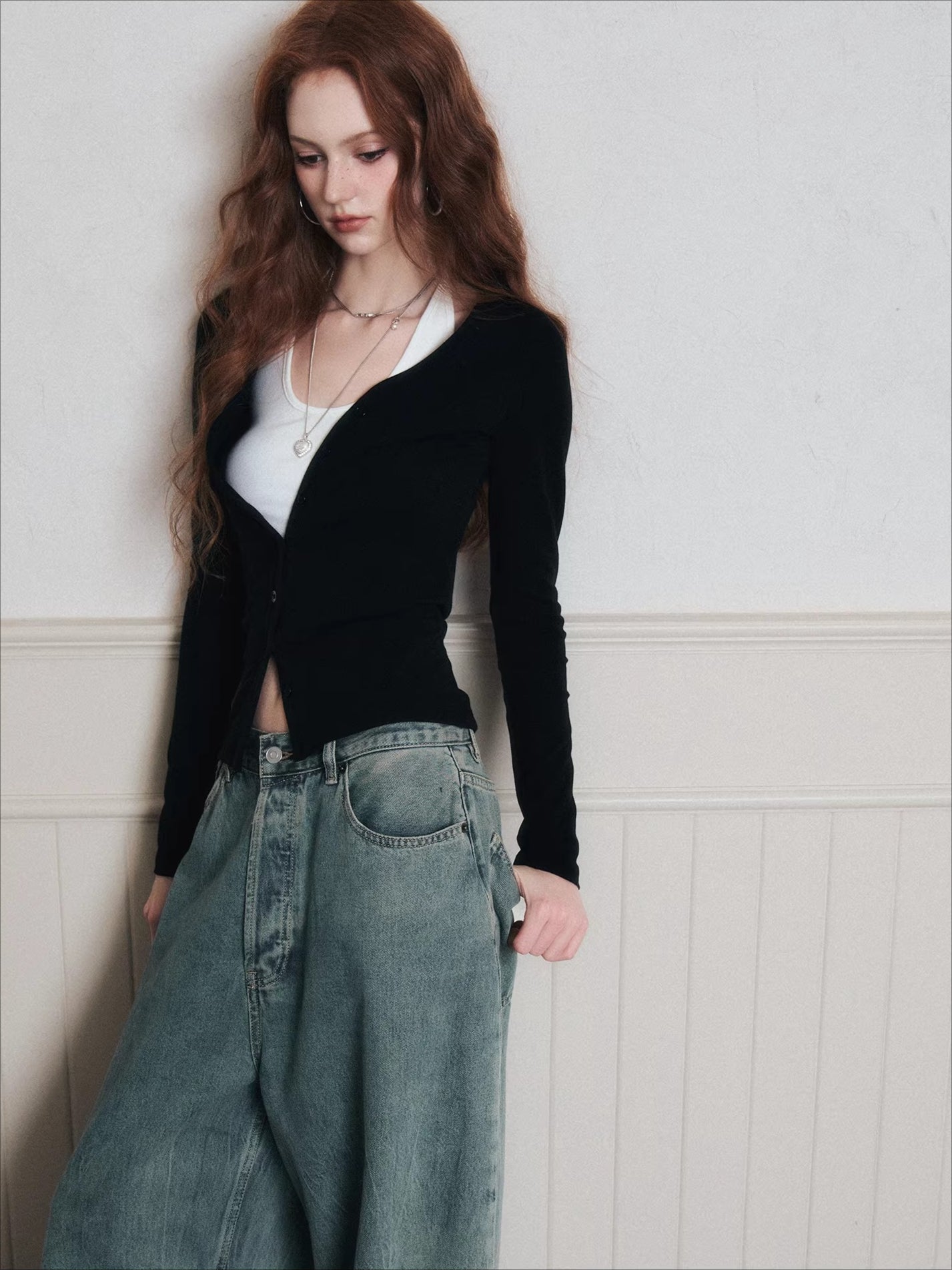 Layered Halter Camisole & Knit Cardigan Set