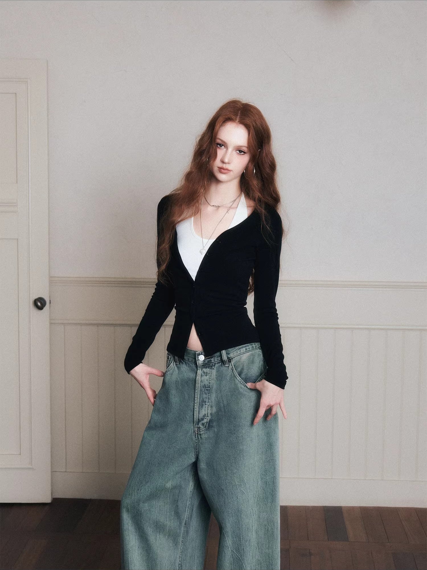 Layered Halter Camisole & Knit Cardigan Set