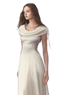 White French Court-Style Draped-Neck Dress