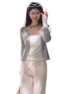 Lyocell Wool Lace-Trim Fitted Knit Cardigan