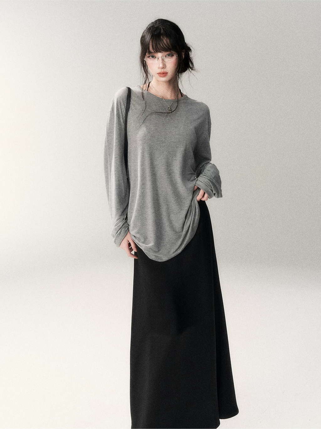 French Satin Acetate A-Line Midi Skirt