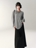 French Satin Acetate A-Line Midi Skirt