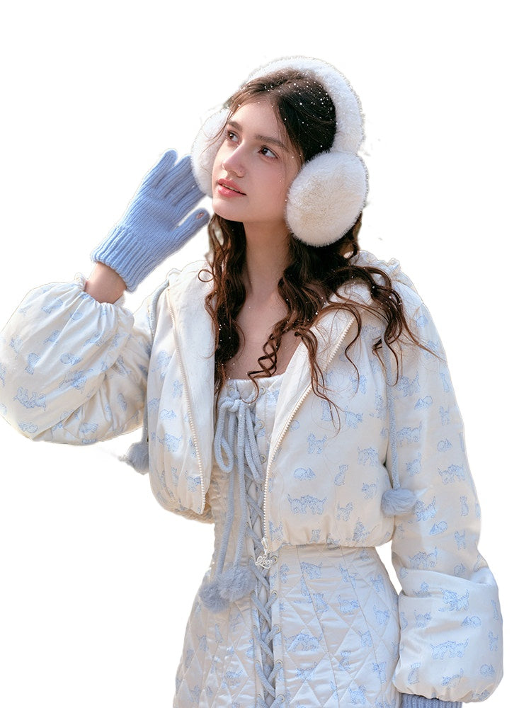 French Sweet Quilted Down Dress & Jacket Set