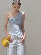 Asymmetrical Polka Dot Waist-Cinched Camisole