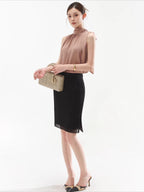 Sleeveless Drape Top & High-Waist Straight Midi Skirt Set