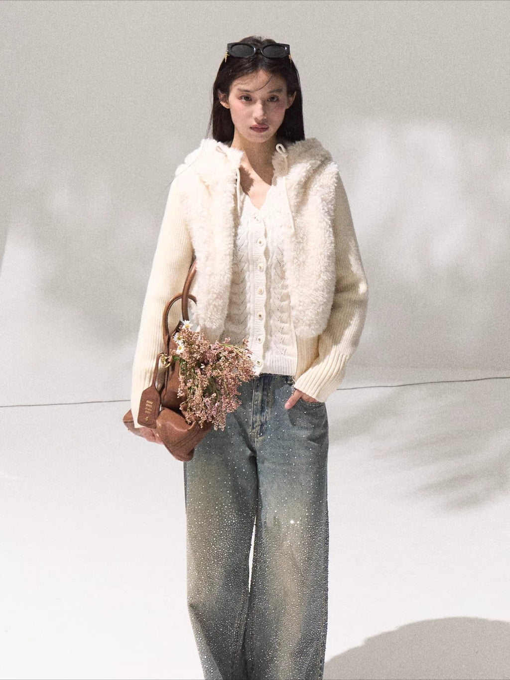 Knit Vest Jacket & Straight-Leg Pants Set