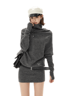 Cowl-Neck Wool Knit Mini Dress