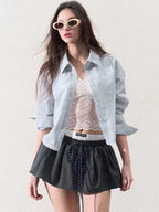 Drawstring Bubble Mini Skirt
