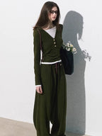 Knit Base Top & Wide-Leg Pants Set