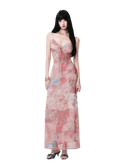 Floral V-Neck Spliced Print Slip Dress