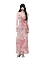 Floral V-Neck Spliced Print Slip Dress