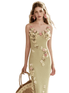 French Couture Floral Knit Split Slip Dress