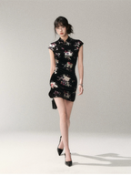 Gilded Velvet Floral Cheongsam Dress
