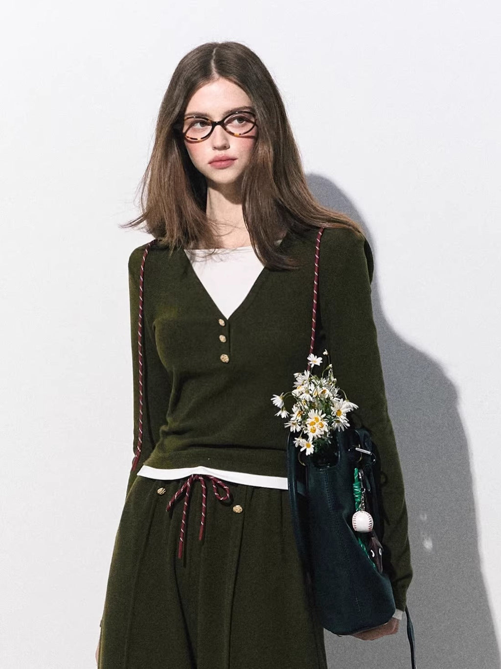 Knit Base Top & Wide-Leg Pants Set