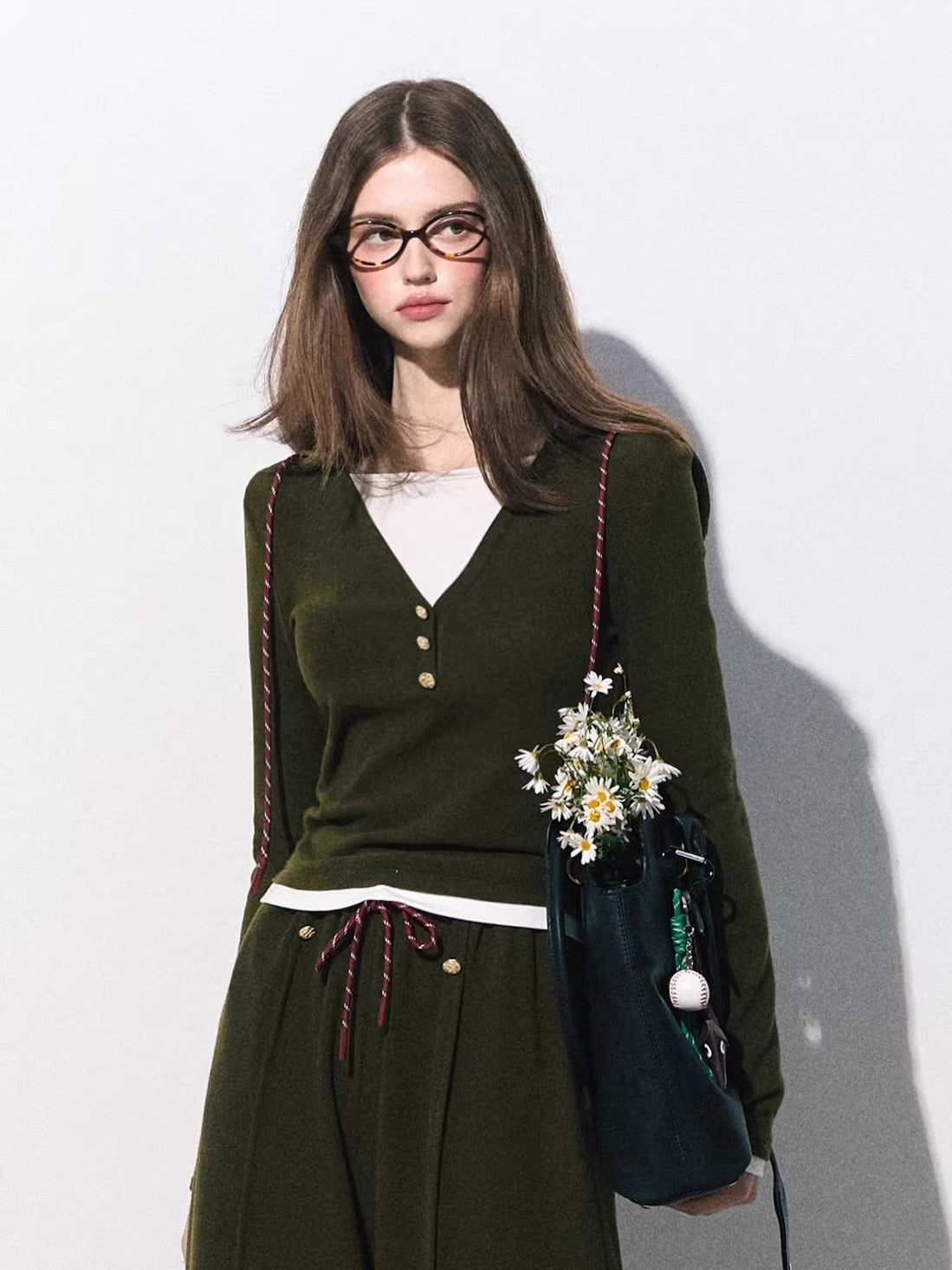 Knit Base Top & Wide-Leg Pants Set