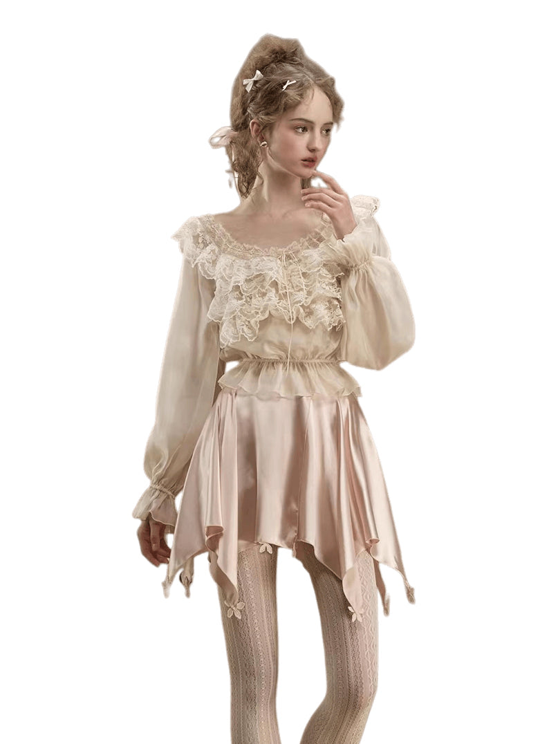 French Ballet Satin Corset Top & Skirt Set