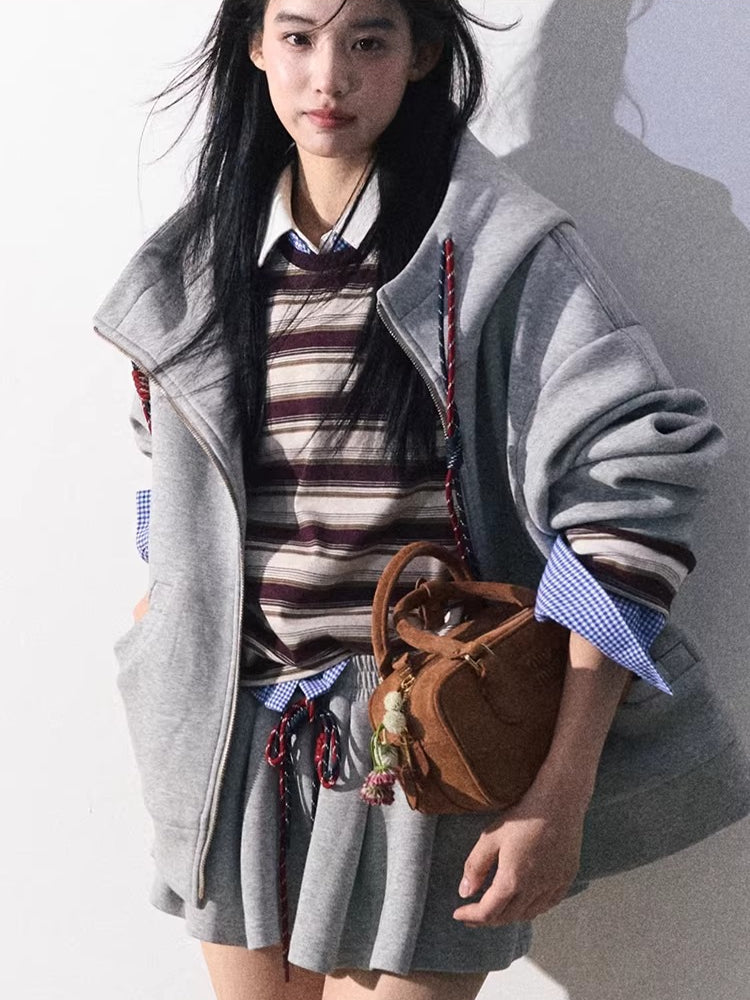 Miu-Inspired Varsity Sweatshirt & Skirt Set