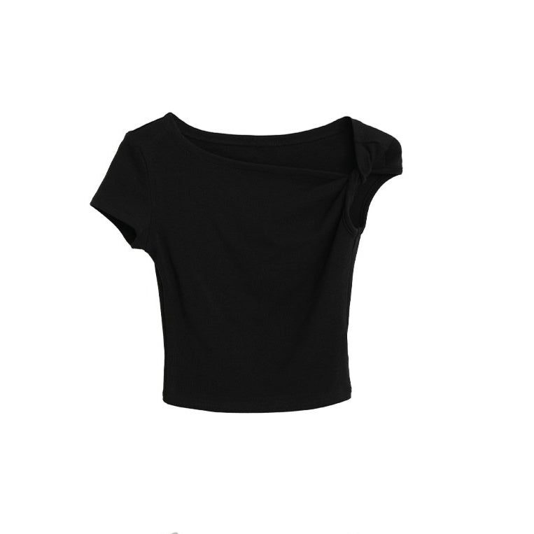 Asymmetric Off-Shoulder Cropped Tee