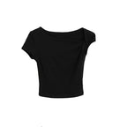 Asymmetric Off-Shoulder Cropped Tee