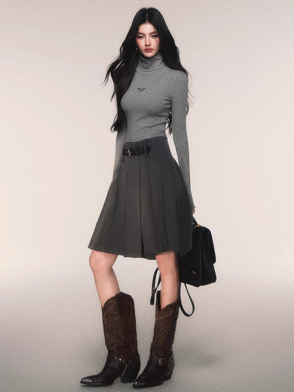 Ribbed Turtleneck Slim-Fit Knit T-Shirt