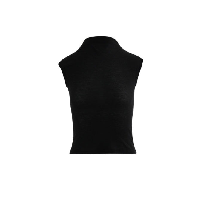 Silk Lyocell High-Neck Sleeveless Fitted T-Shirt