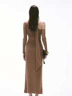 Vintage One-Shoulder Braided Ruched Maxi Dress