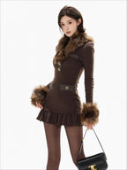 Cold Heiress Detachable Fur-Collar Mini Dress