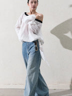 Cotton Silver-Splatter Wide-Leg Jeans