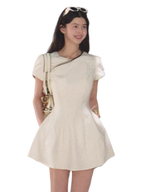 Detachable Crocheted Peter Pan Collar Cinched-Waist Mini Dress
