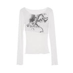 Street-Style Printed Mesh Long-Sleeve T-Shirt