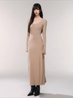 V-Neck Waist-Defining Knit Maxi Dress