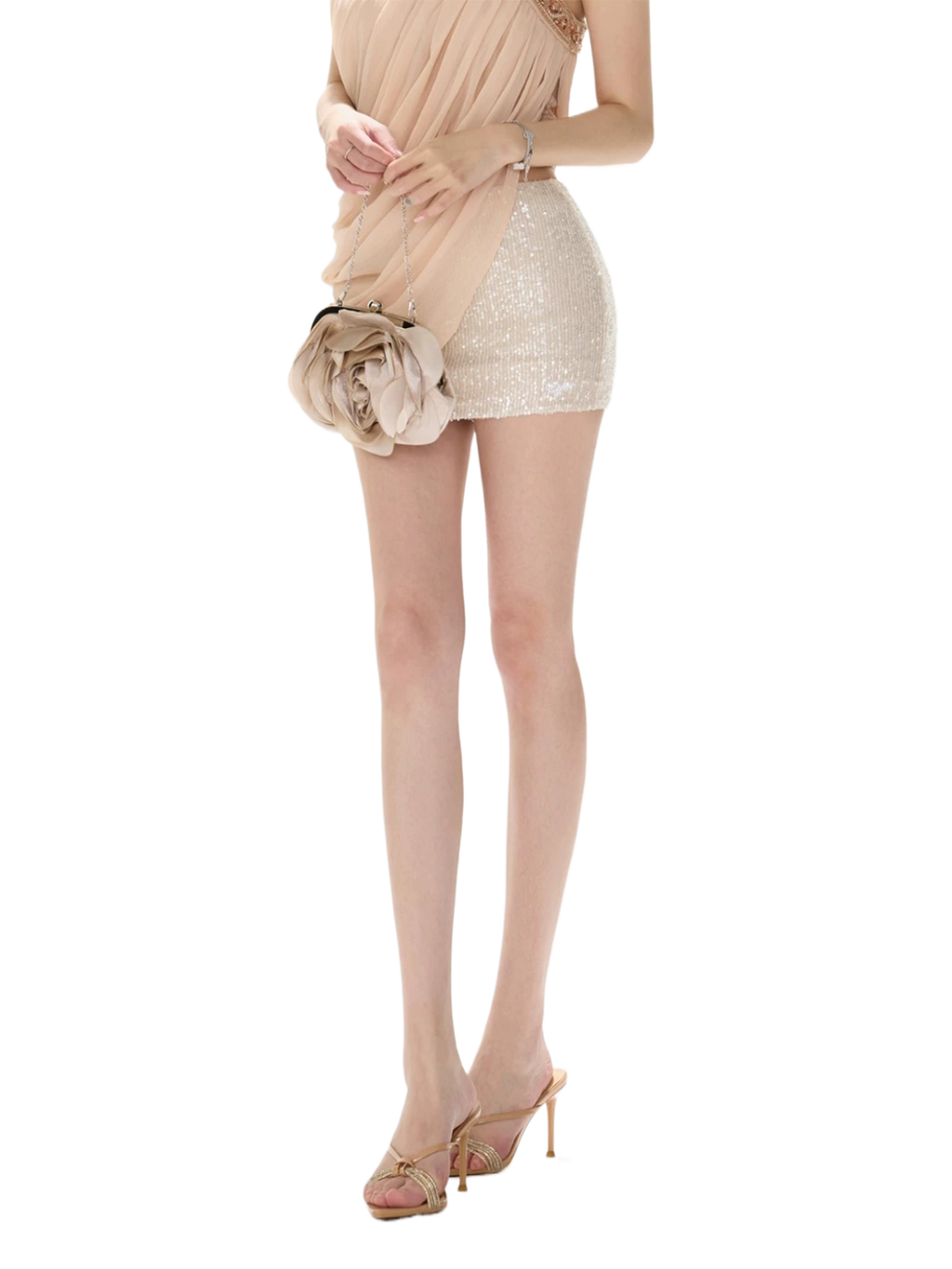 Shimmering Sequin Embroidered High-Waist Bodycon Mini Skirt