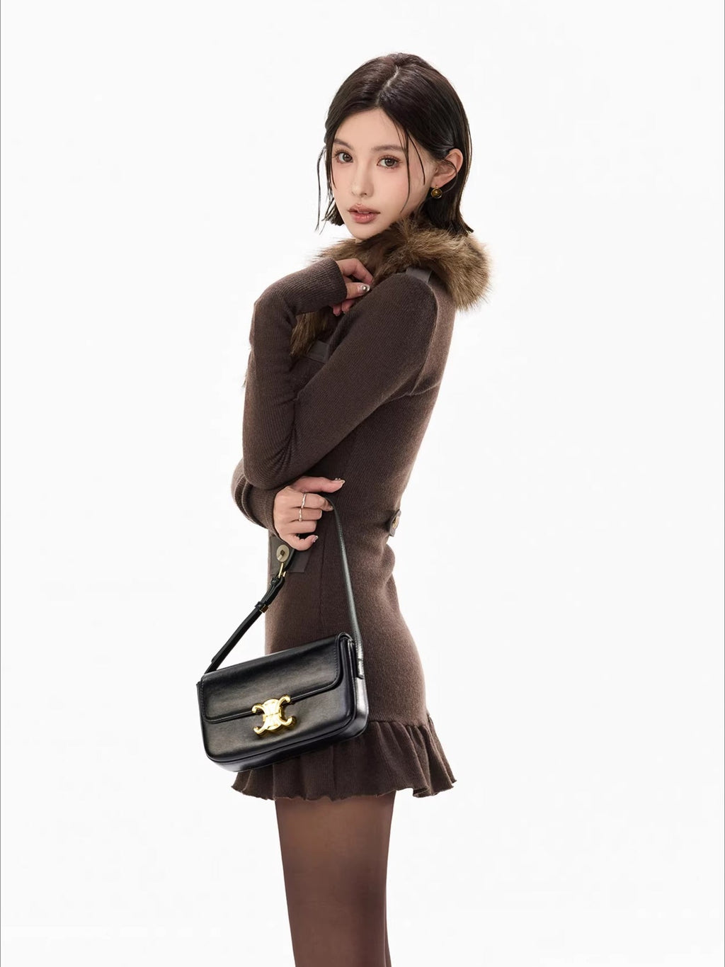 Cold Heiress Detachable Fur-Collar Mini Dress