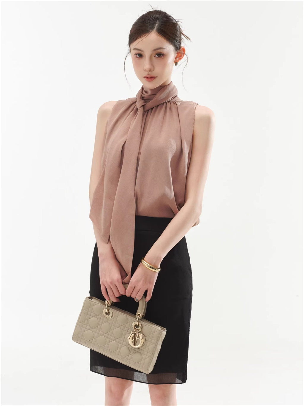 Sleeveless Drape Top & High-Waist Straight Midi Skirt Set