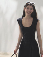 Square Shoulders U-Neck Fitted Dress