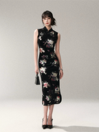 Gilded Velvet Floral Cheongsam Dress