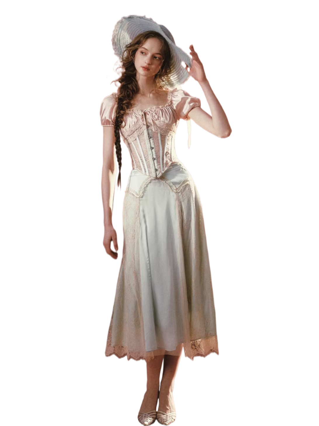 Blush Court Satin Corset Top & Midi Skirt Set