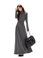 Pleated Waist-Defining A-Line Maxi Dress