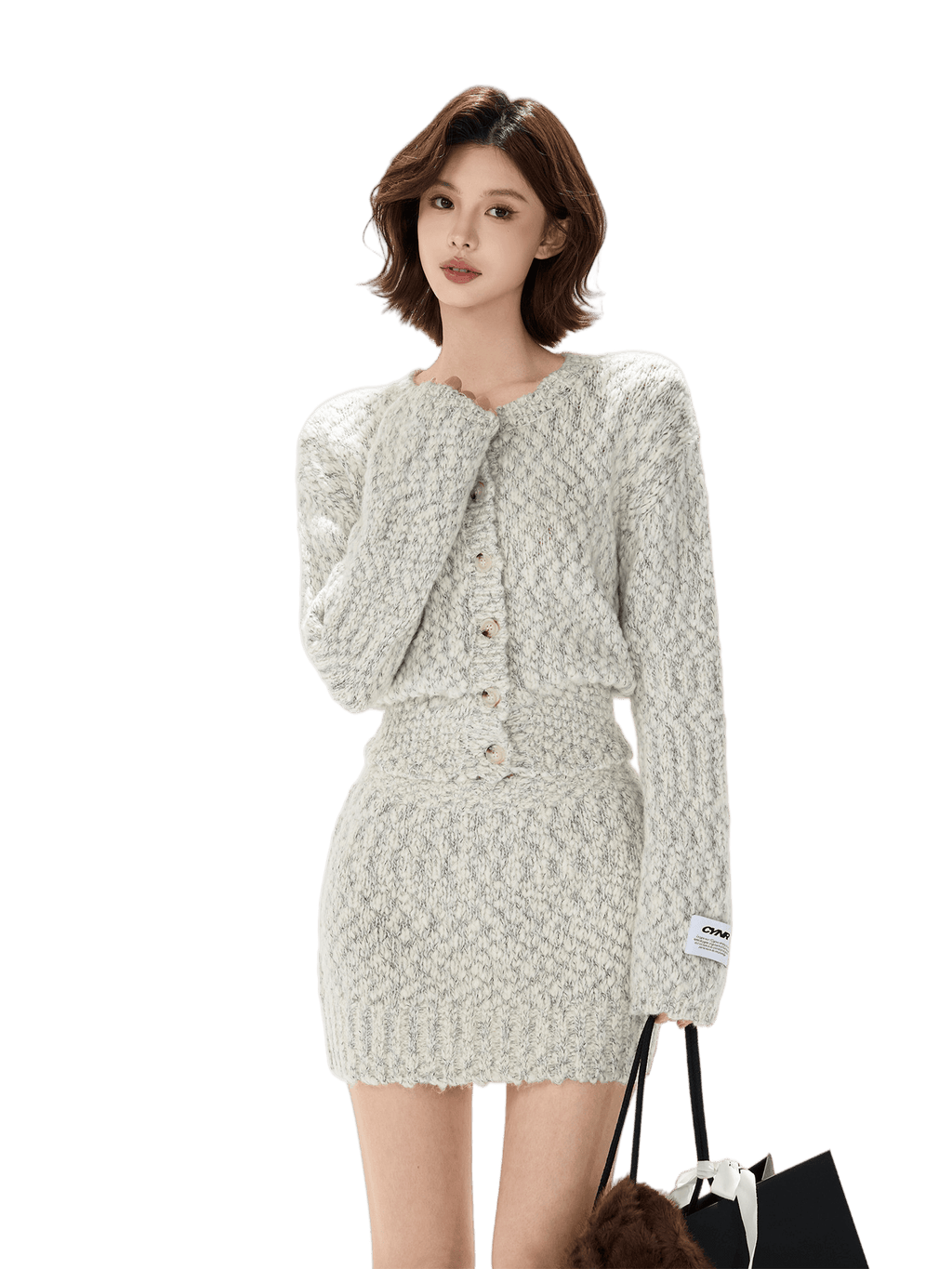 Knit Cardigan & Mini Skirt Tweed-Style Set