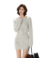 Knit Cardigan & Mini Skirt Tweed-Style Set