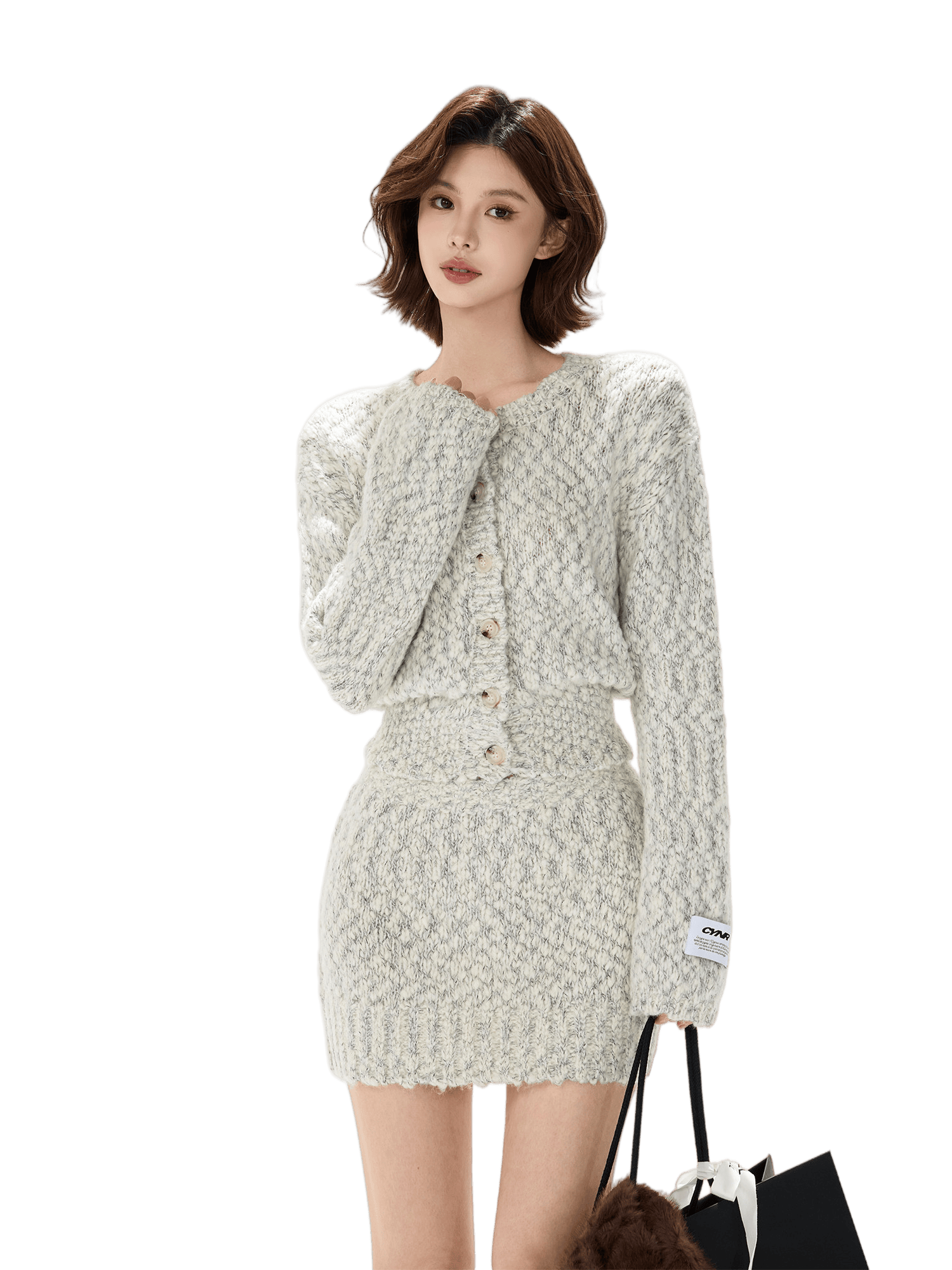Knit Cardigan & Mini Skirt Tweed-Style Set